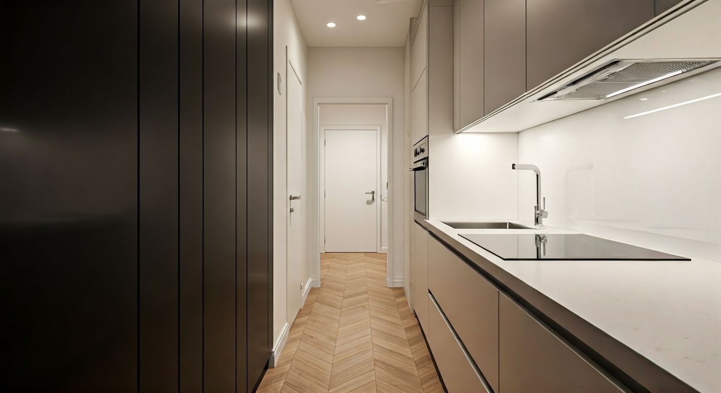 Линейная кухня для небольшой квартиры