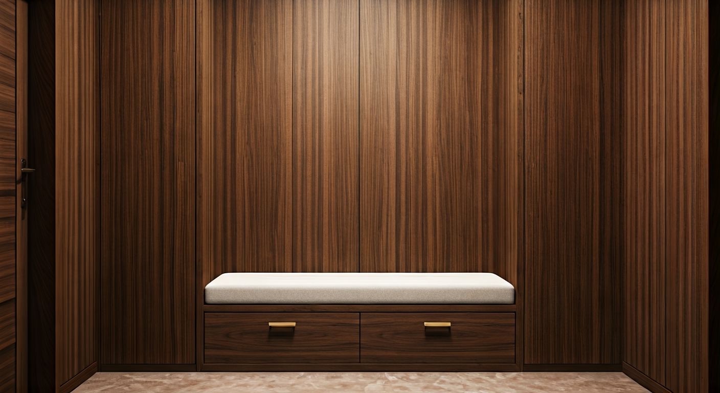 Премиальная тёмная прихожая с латунью