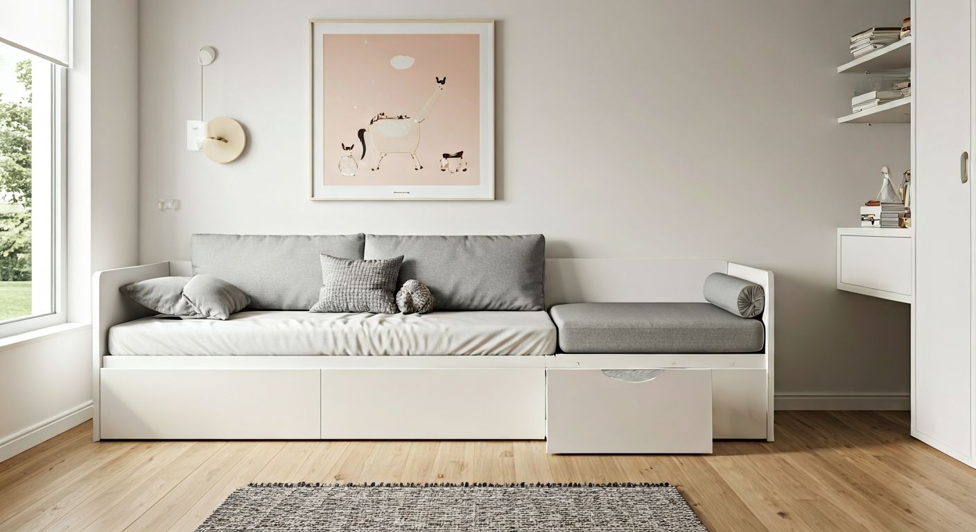 детская мебель-трансформер: кровать-диван с ящиками