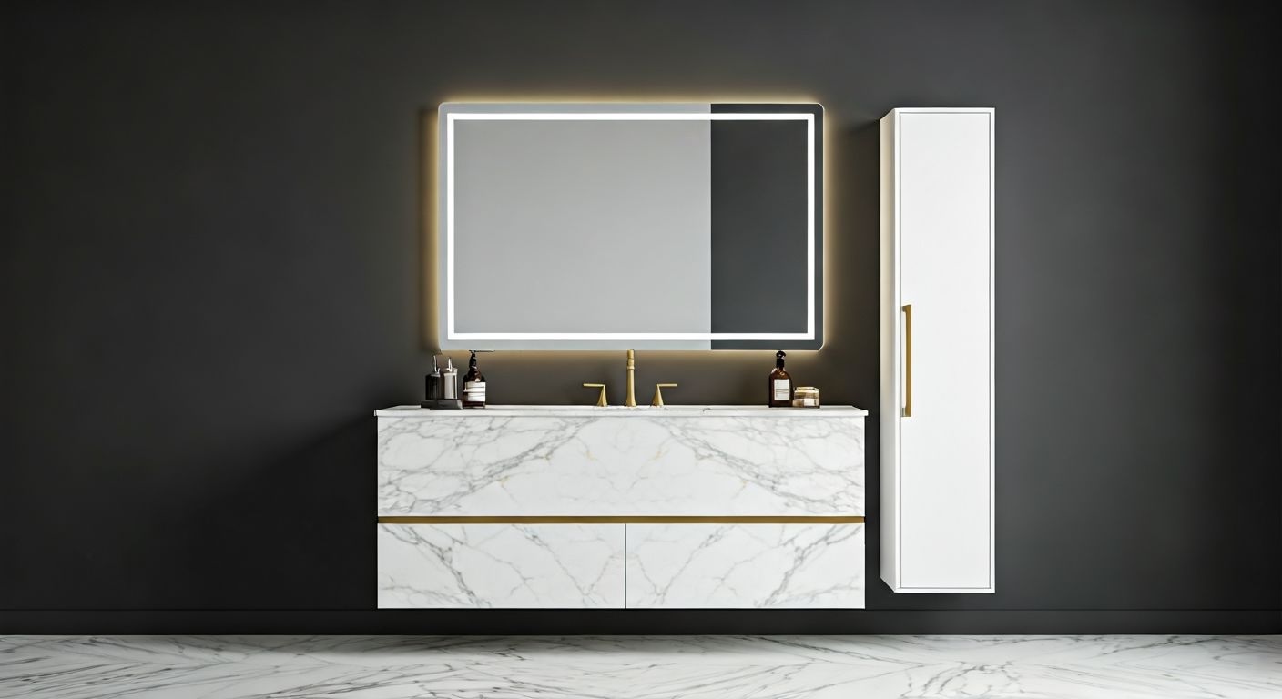 Роскошная ванная с мраморной тумбой