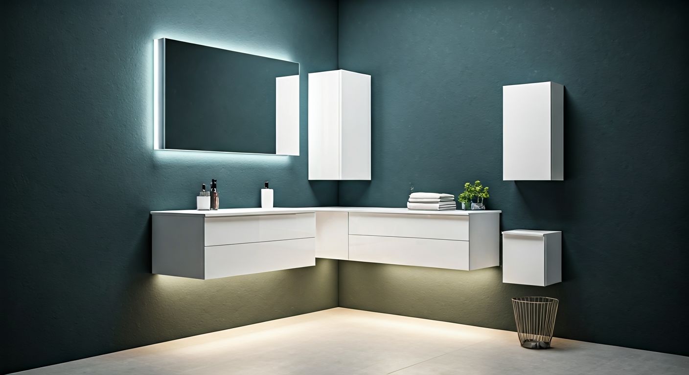 Подвесная угловая тумба с подсветкой