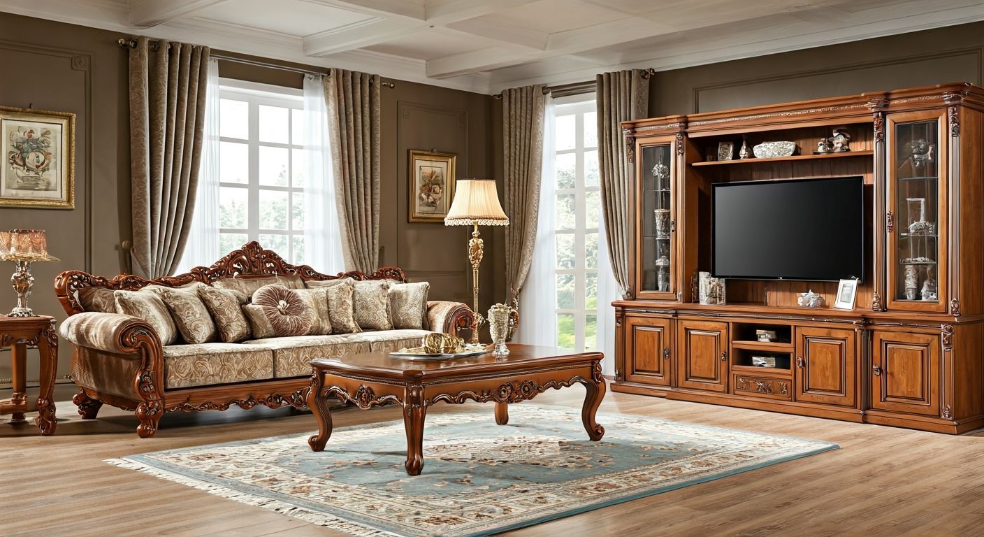 роскошная гостиная с мебелью из дуба