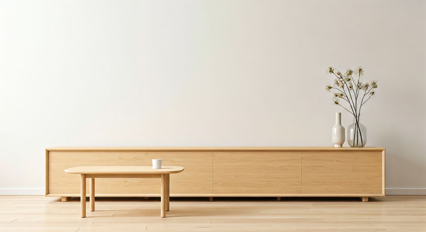 светлая скандинавская гостиная с мебелью из ясеня