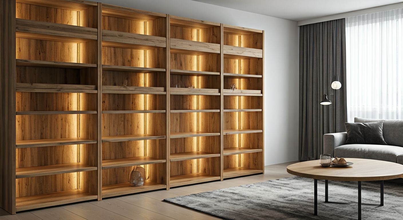 роскошный дубовый модульный стеллаж в гостиной