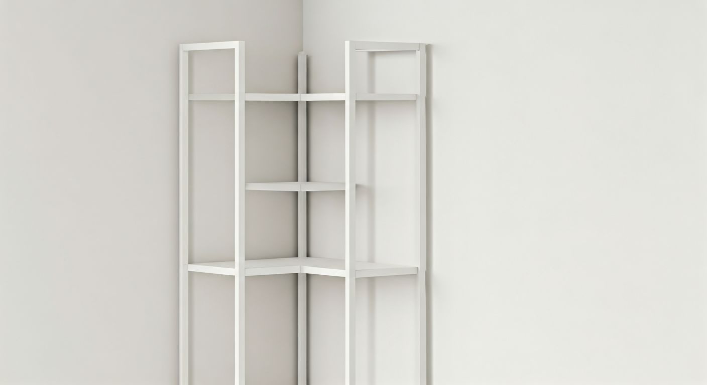 угловой белый лаковый MDF стеллаж в сканди-интерьере