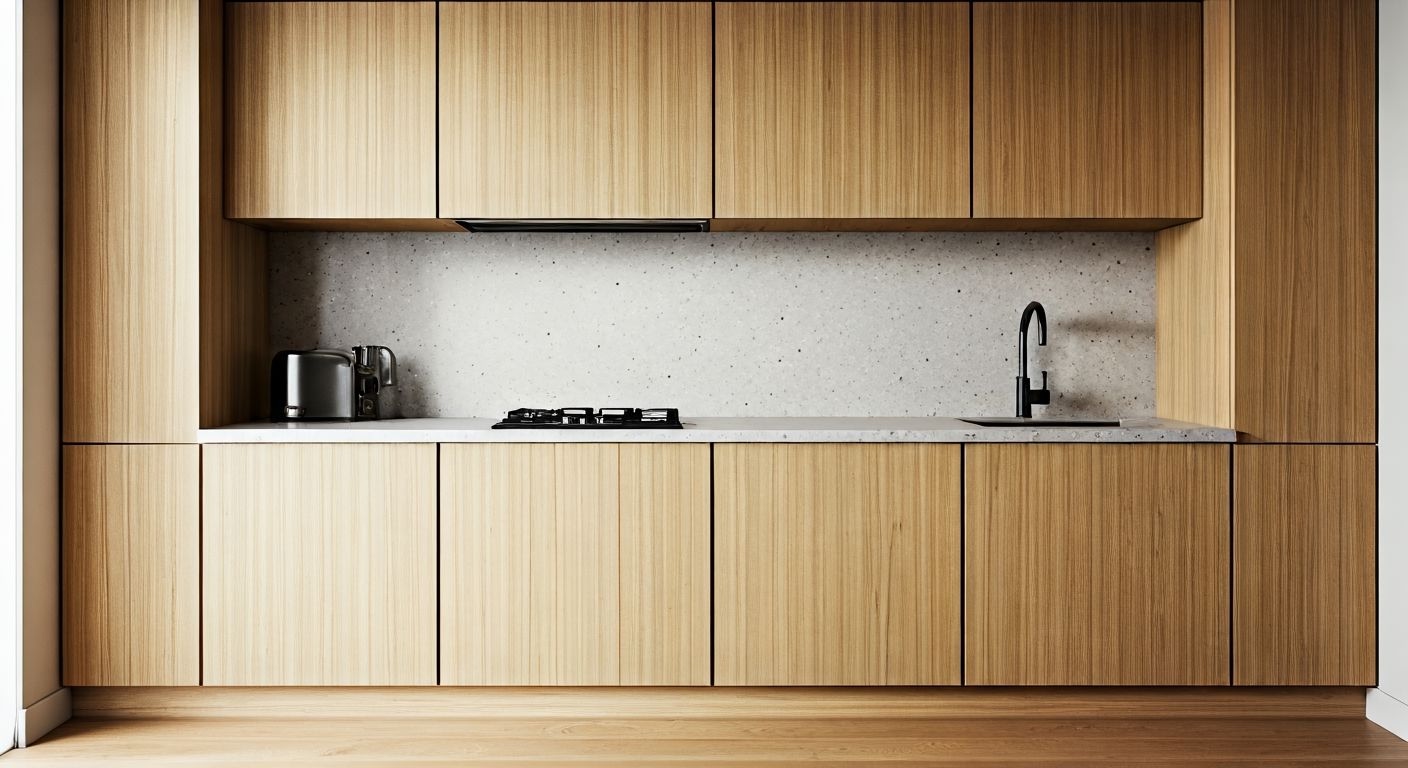 Японская минималистичная кухня с деревом