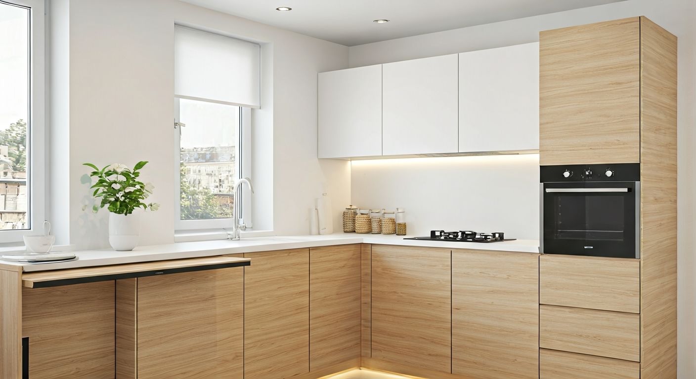 Угловая компактная кухня с трансформируемым столом