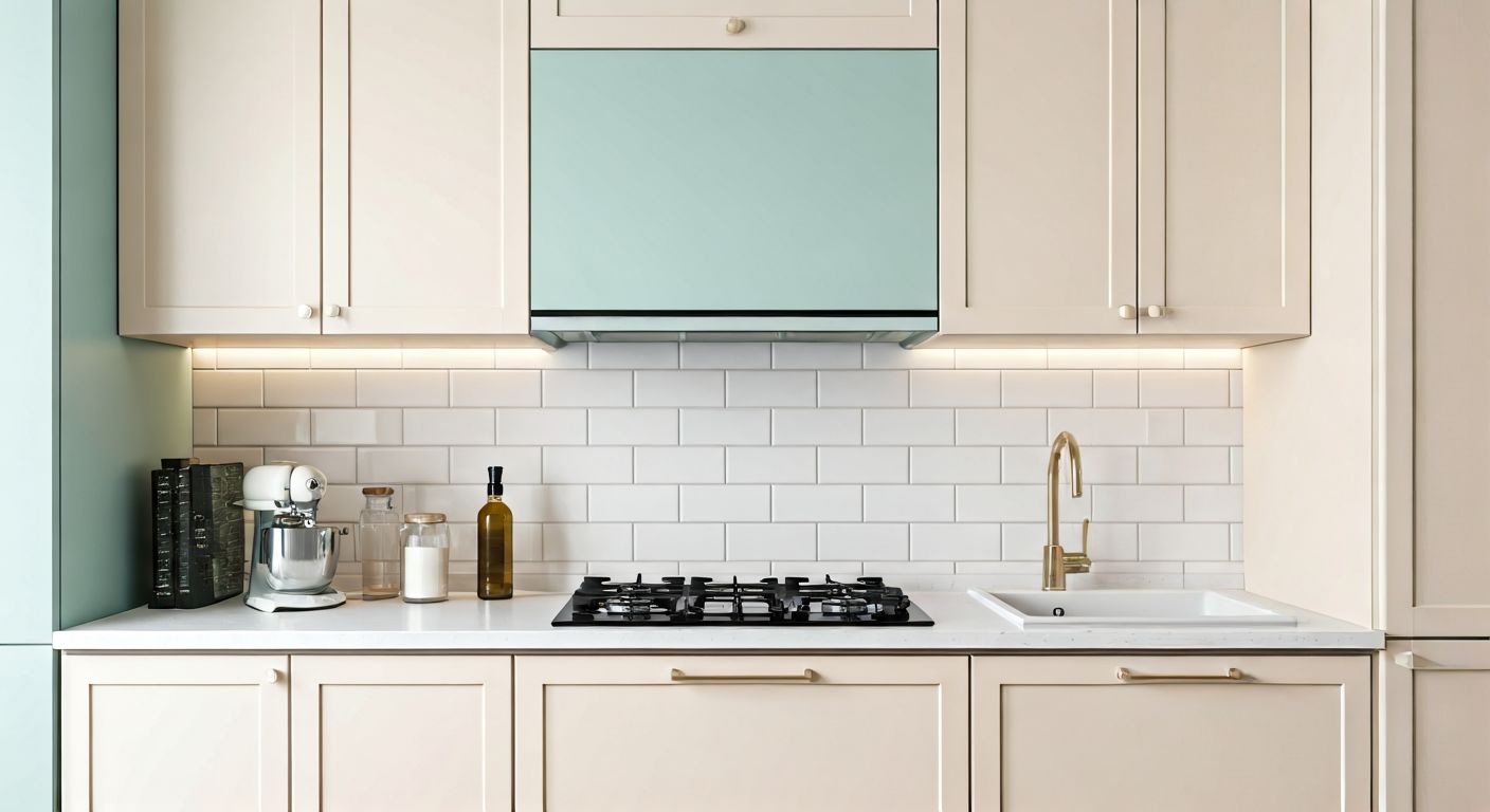 светлая компактная кухня в пастельных тонах