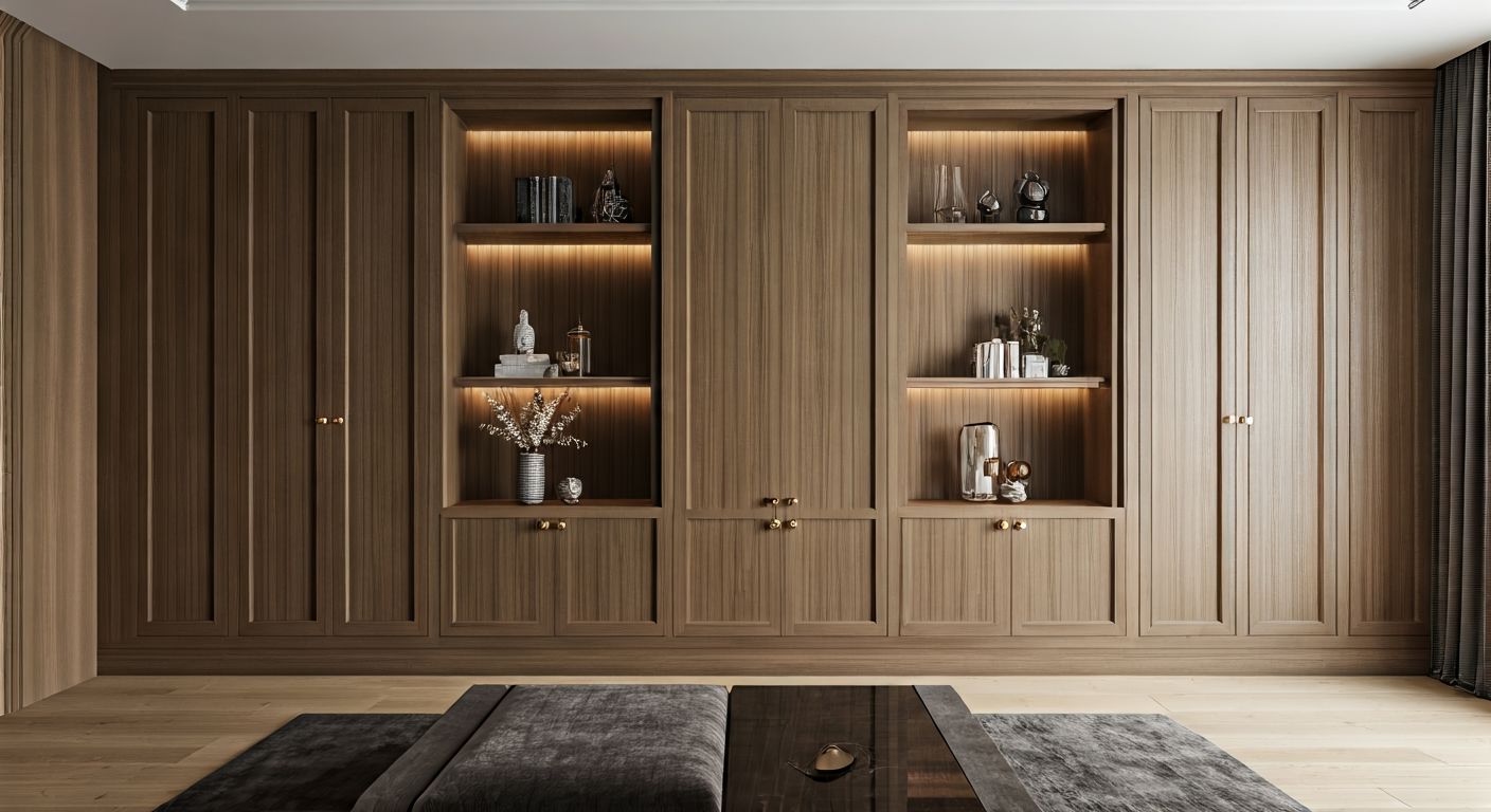 Роскошная гостиная с встроенной мебелью