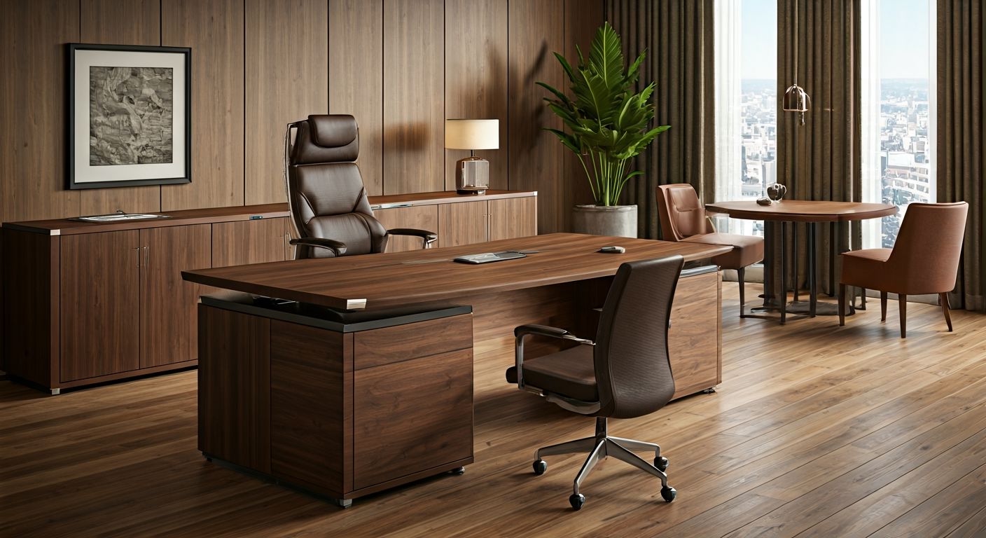 Роскошный кабинет с массивным дубовым столом