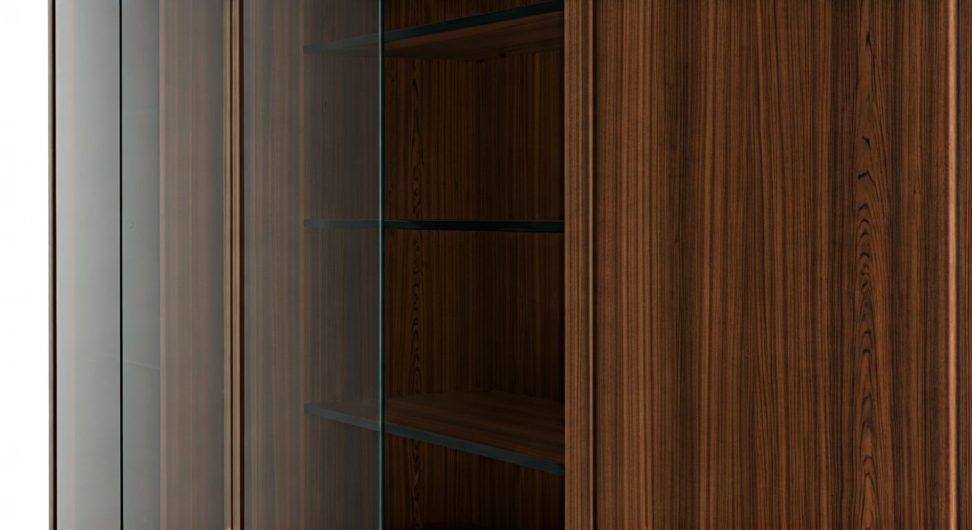 Шкаф-стеллаж с глухими и стеклянными дверцами