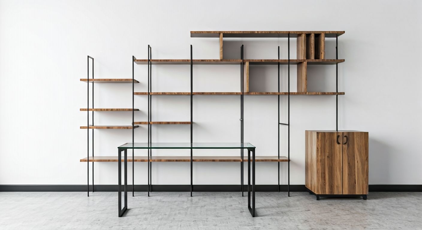 лофт-уголок с металлической и стеклянной мебелью