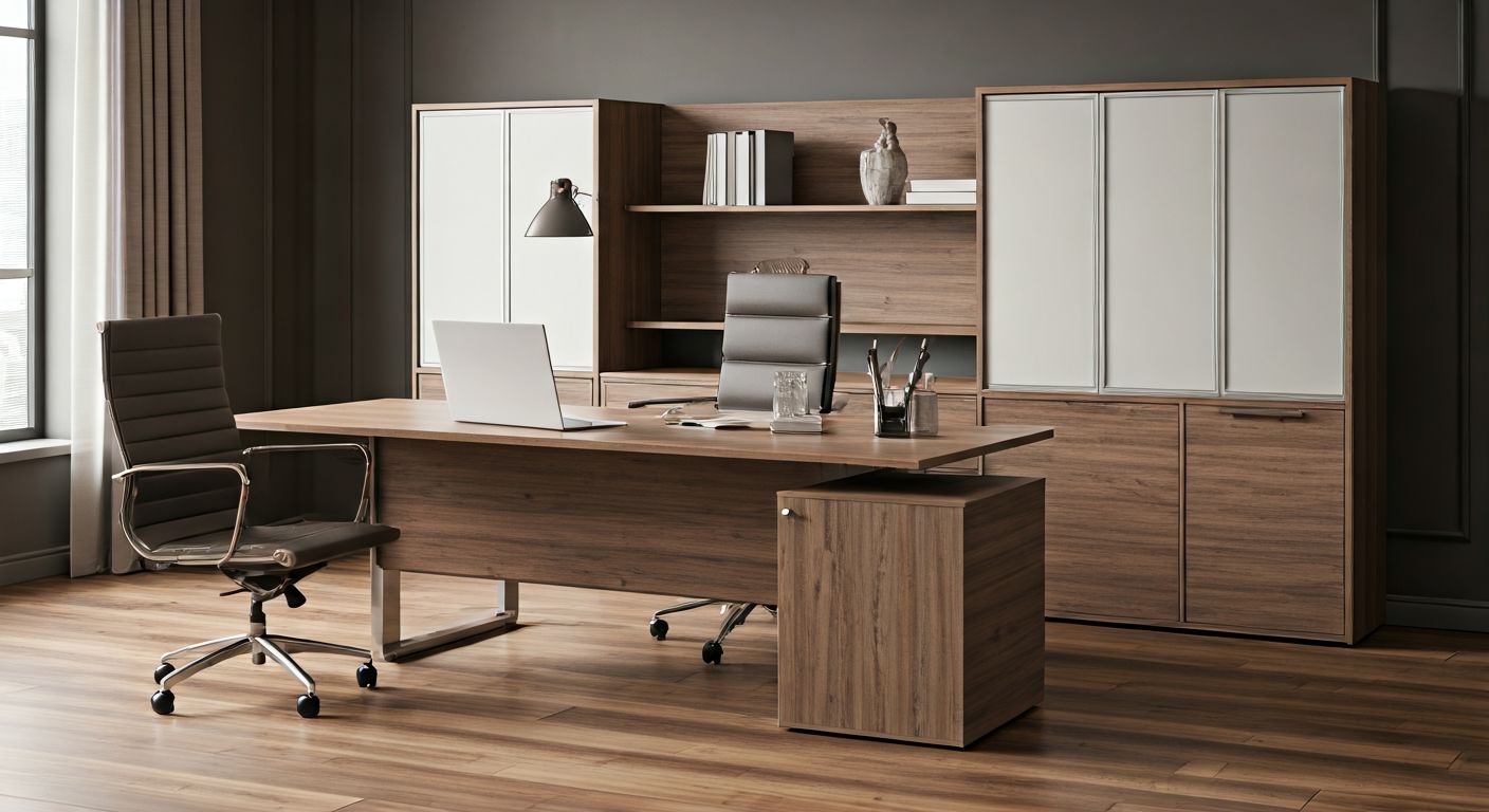 Роскошный кабинет с прочной мебелью