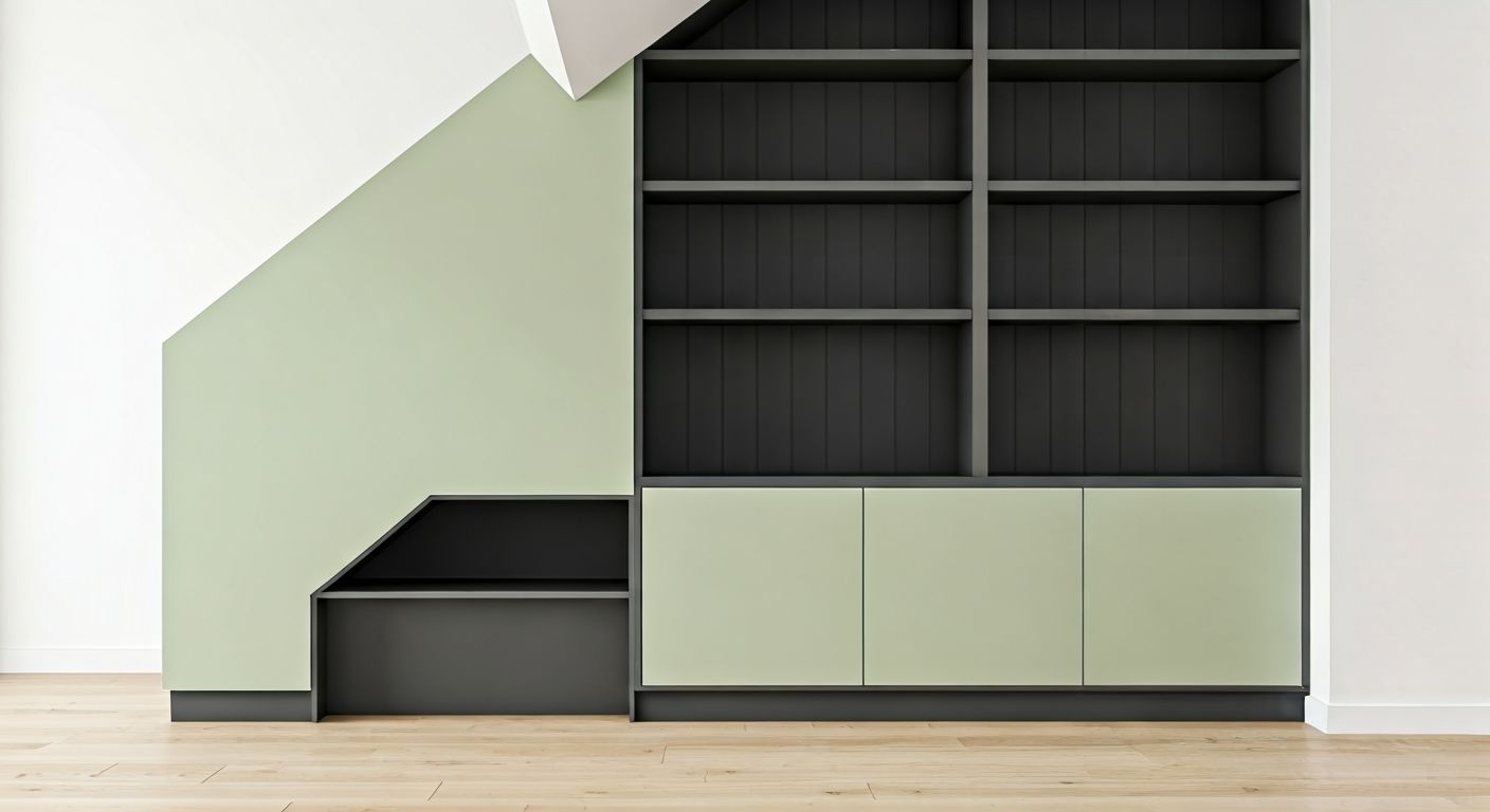 Современный встроенный шкаф под лестницей