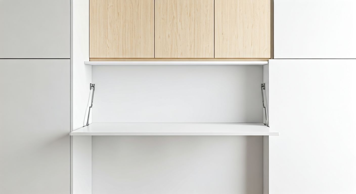 компактная кухня со складным барным столом