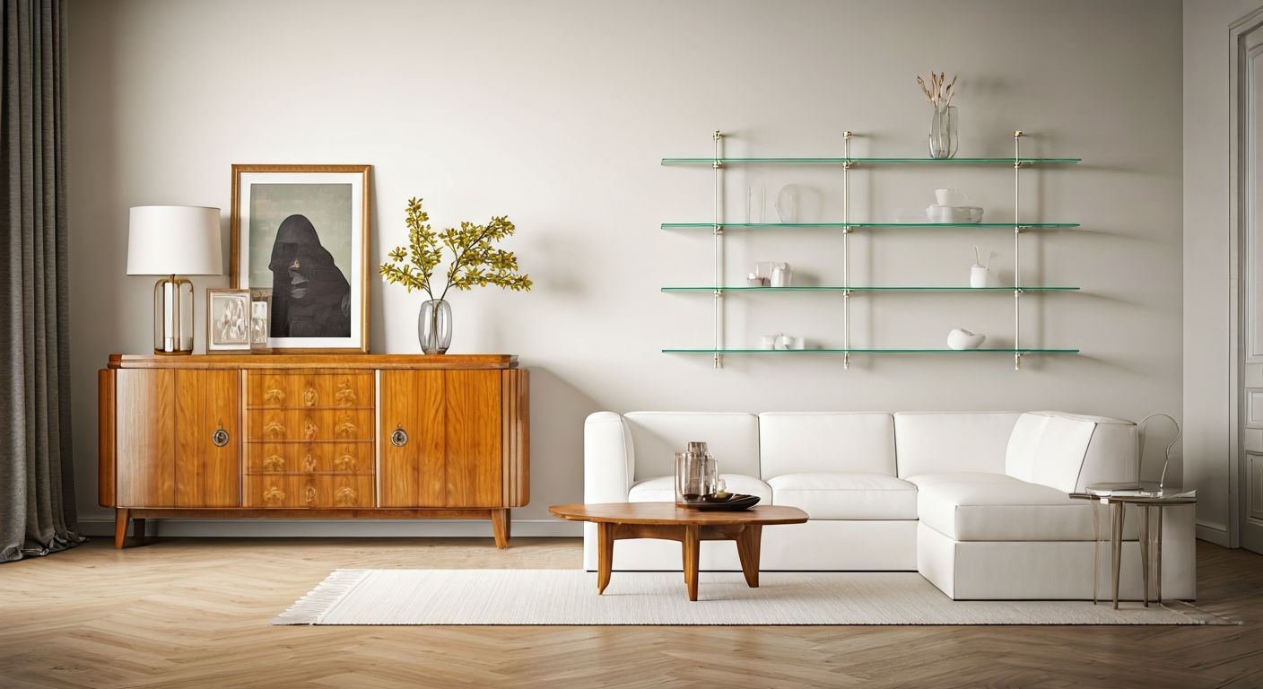 Роскошная эклектичная гостиная с мебелью