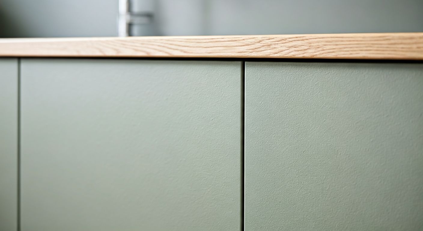 Крупный план матовых фасадов кухни