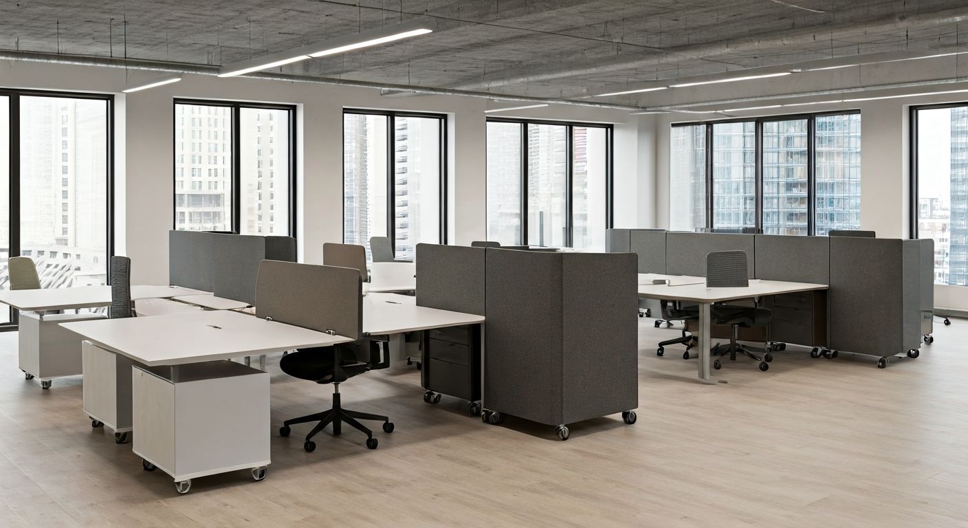 open space с модульными шкафами и столами