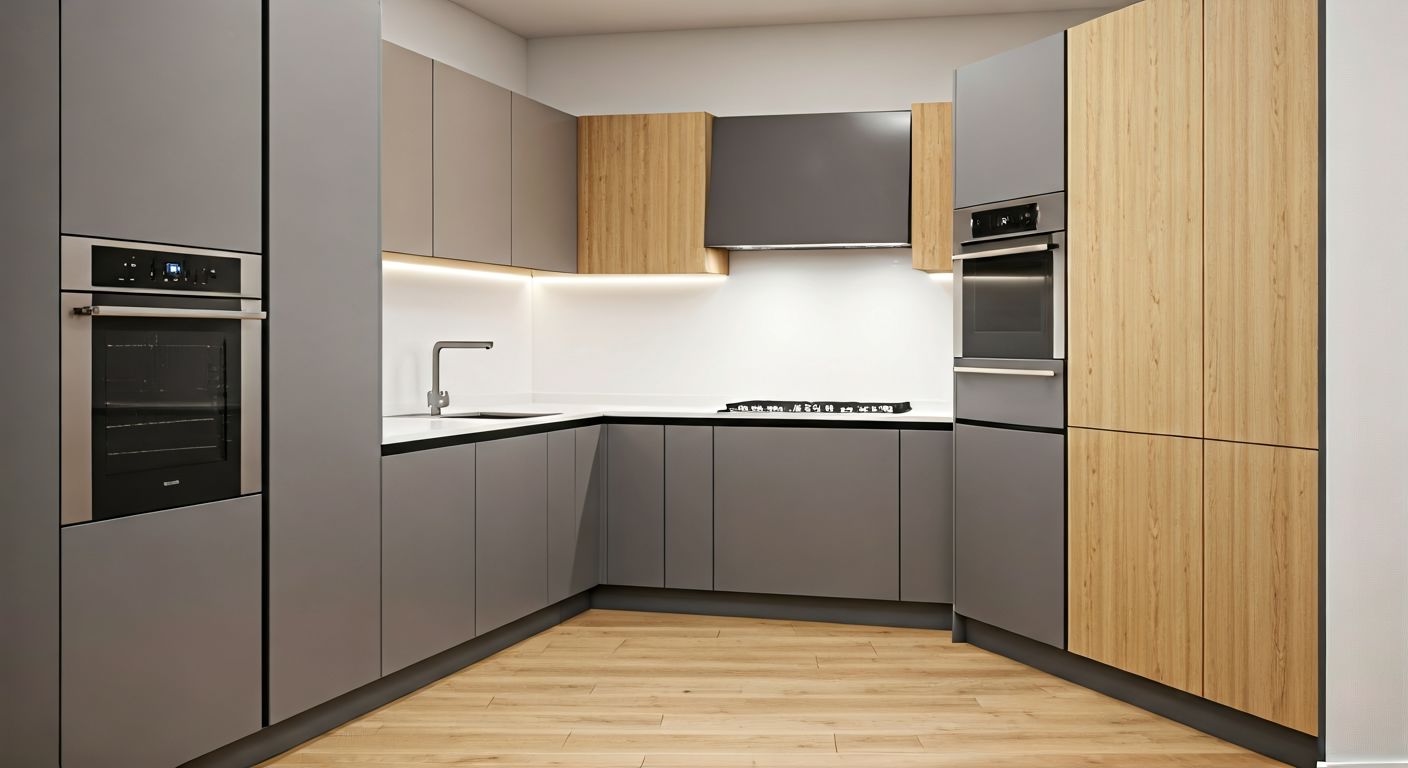 роскошная П-образная кухня без декора