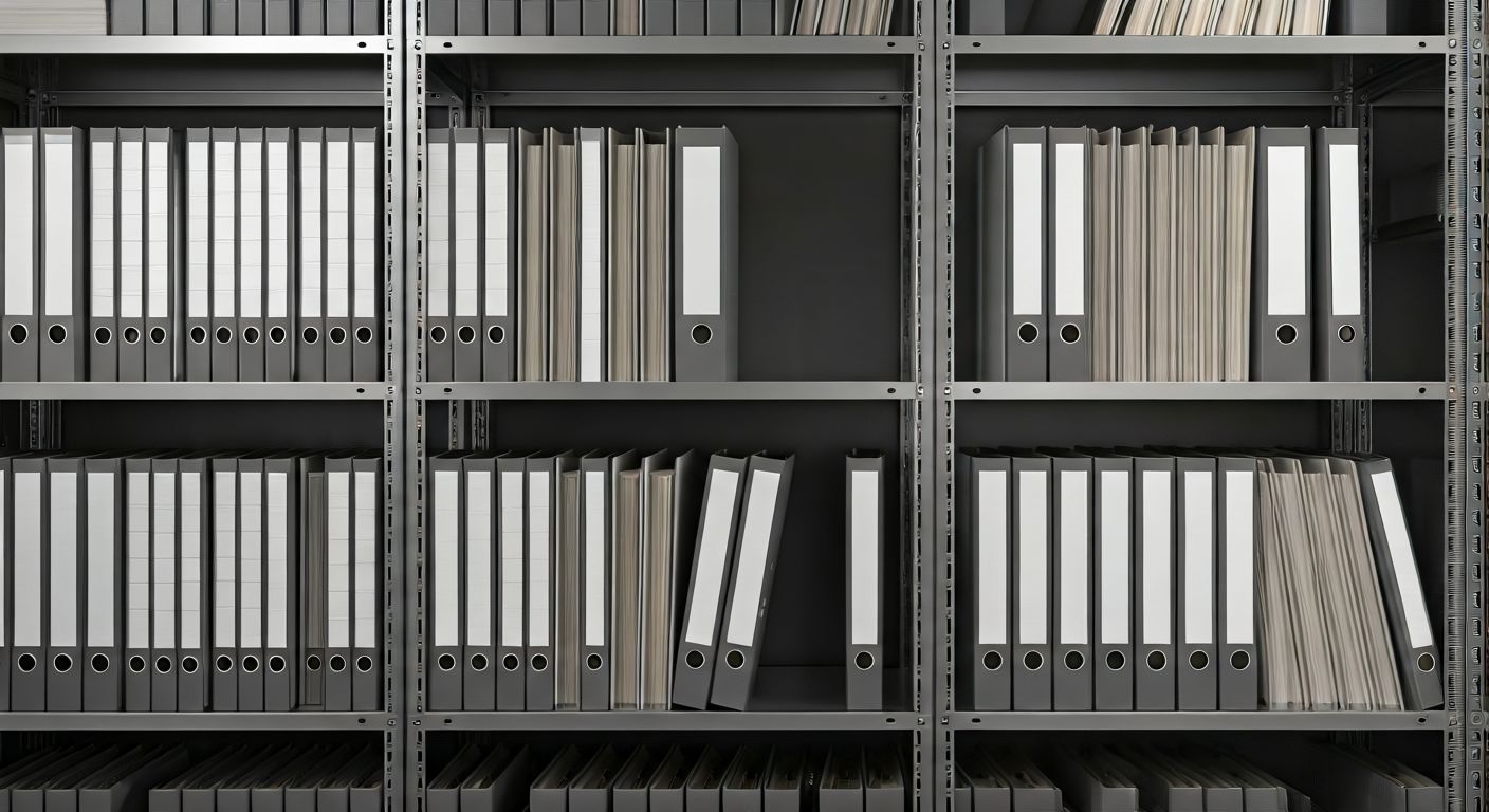 Детальный кадр металлических архивных стеллажей