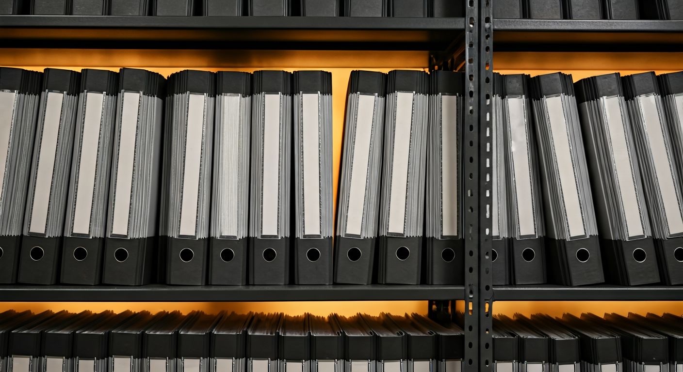 Детальный план металлического стеллажа с папками