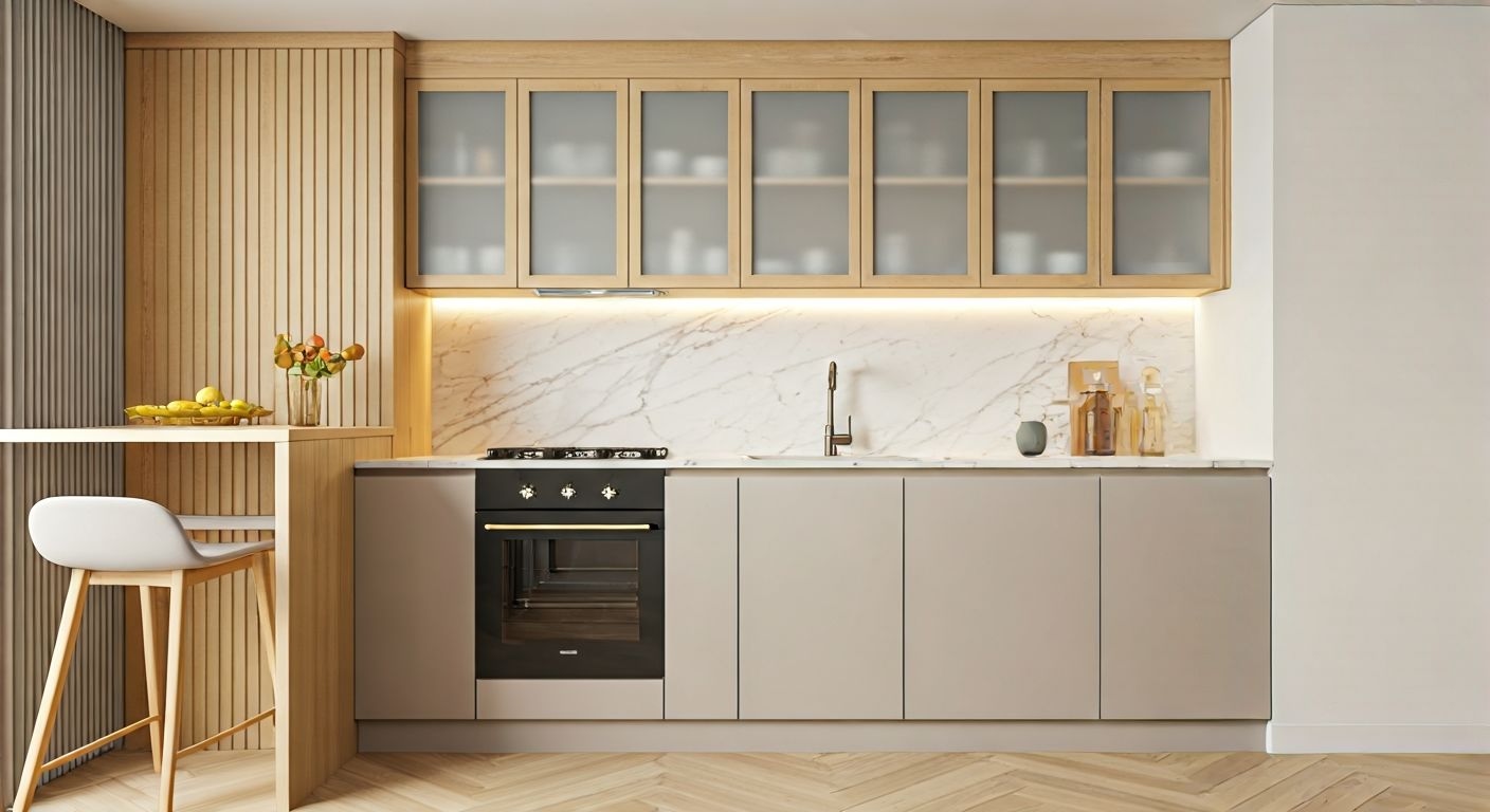 Минималистичная П-образная кухня с баром