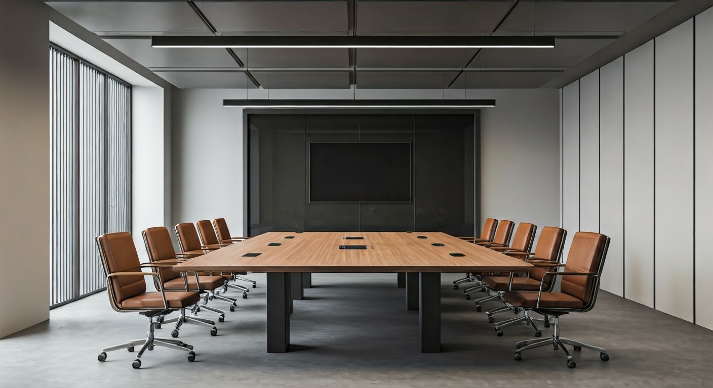 Минималистичная переговорная с деревянным столом