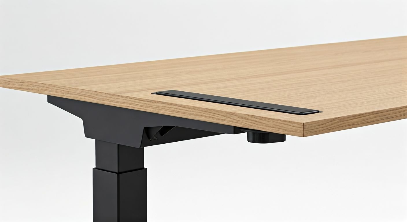 деталь кабель-менеджмента минималистичного деревянного стола