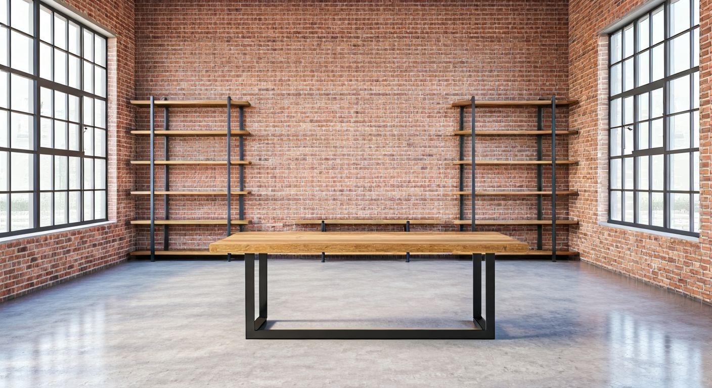 широкий вид офисного стола лофт