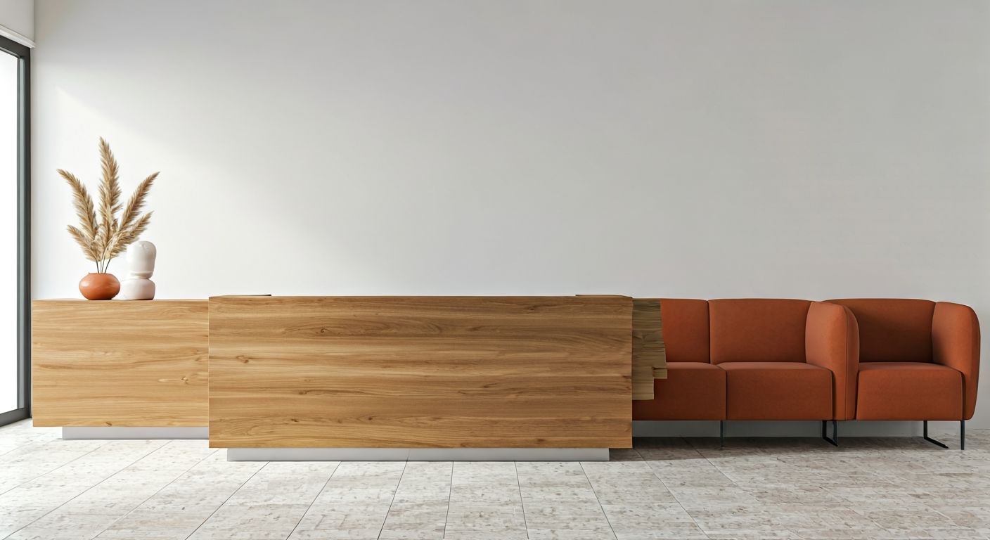 Ресепшн с деревянной стойкой и терракотой