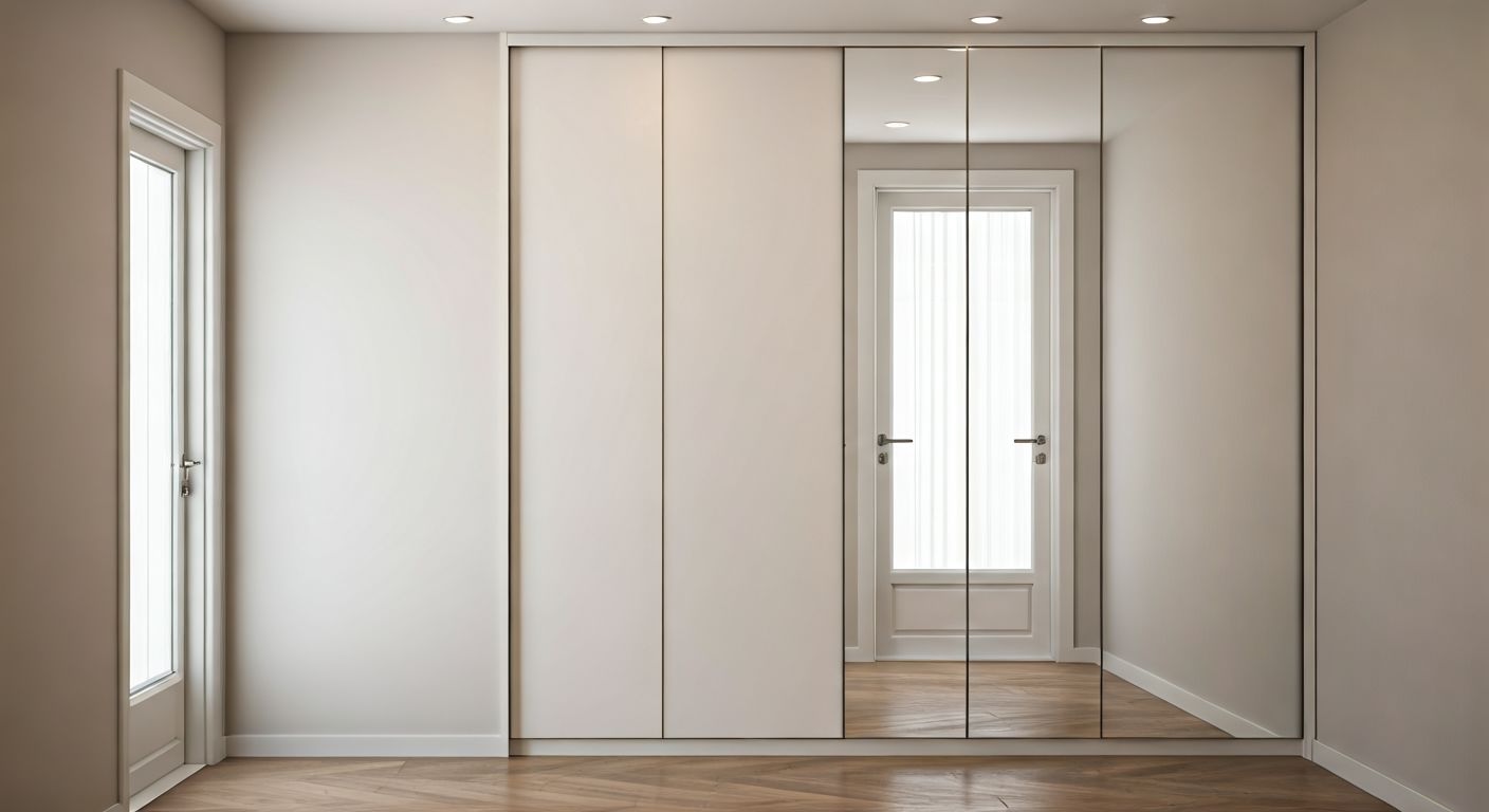 Узкий шкаф-купе с зеркальными дверями в коридоре