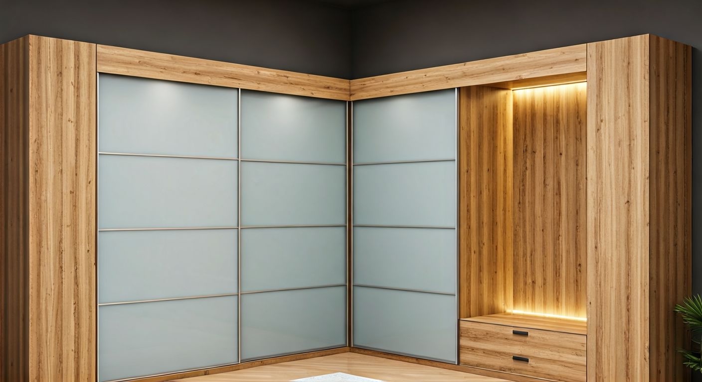 Угловой шкаф-купе с комбинированными фасадами