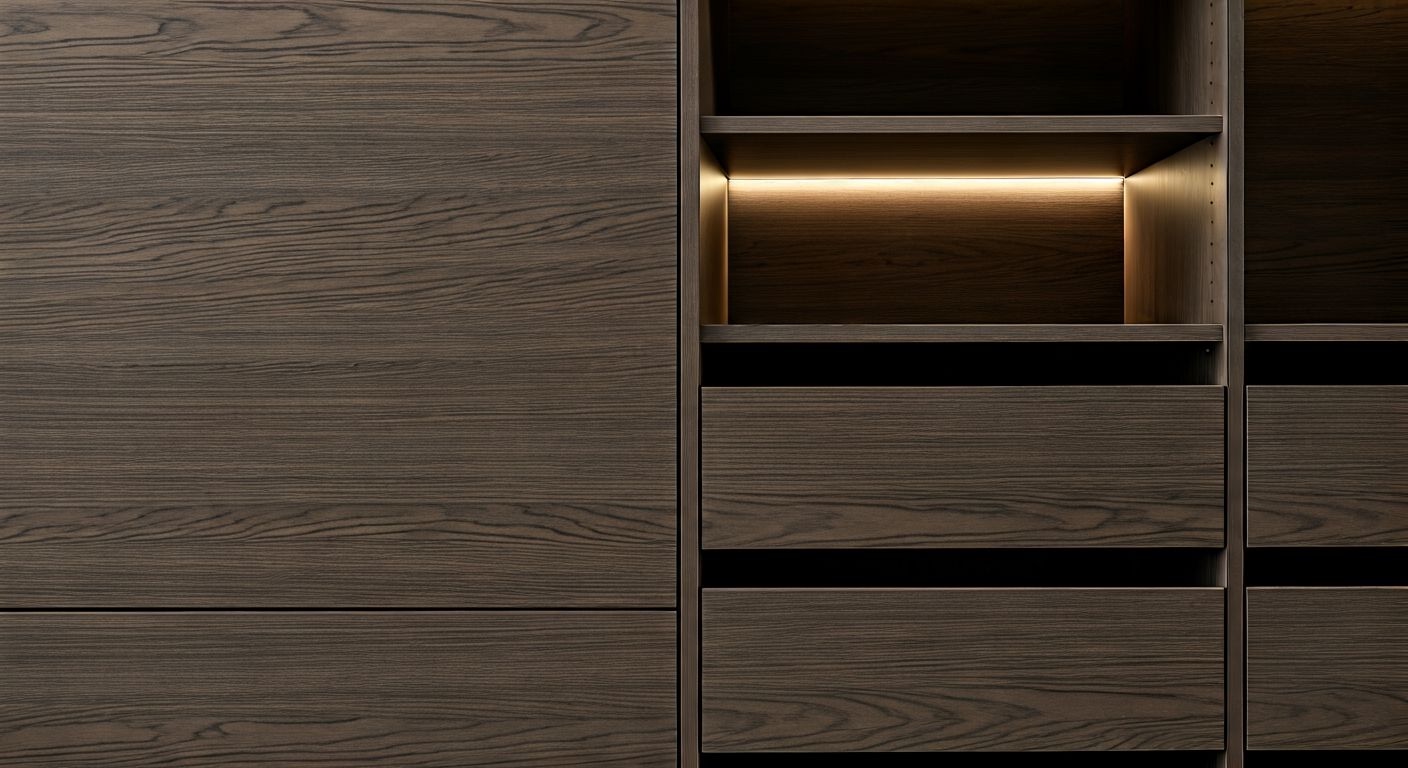 детальный вид внутреннего наполнения встроенного шкафа