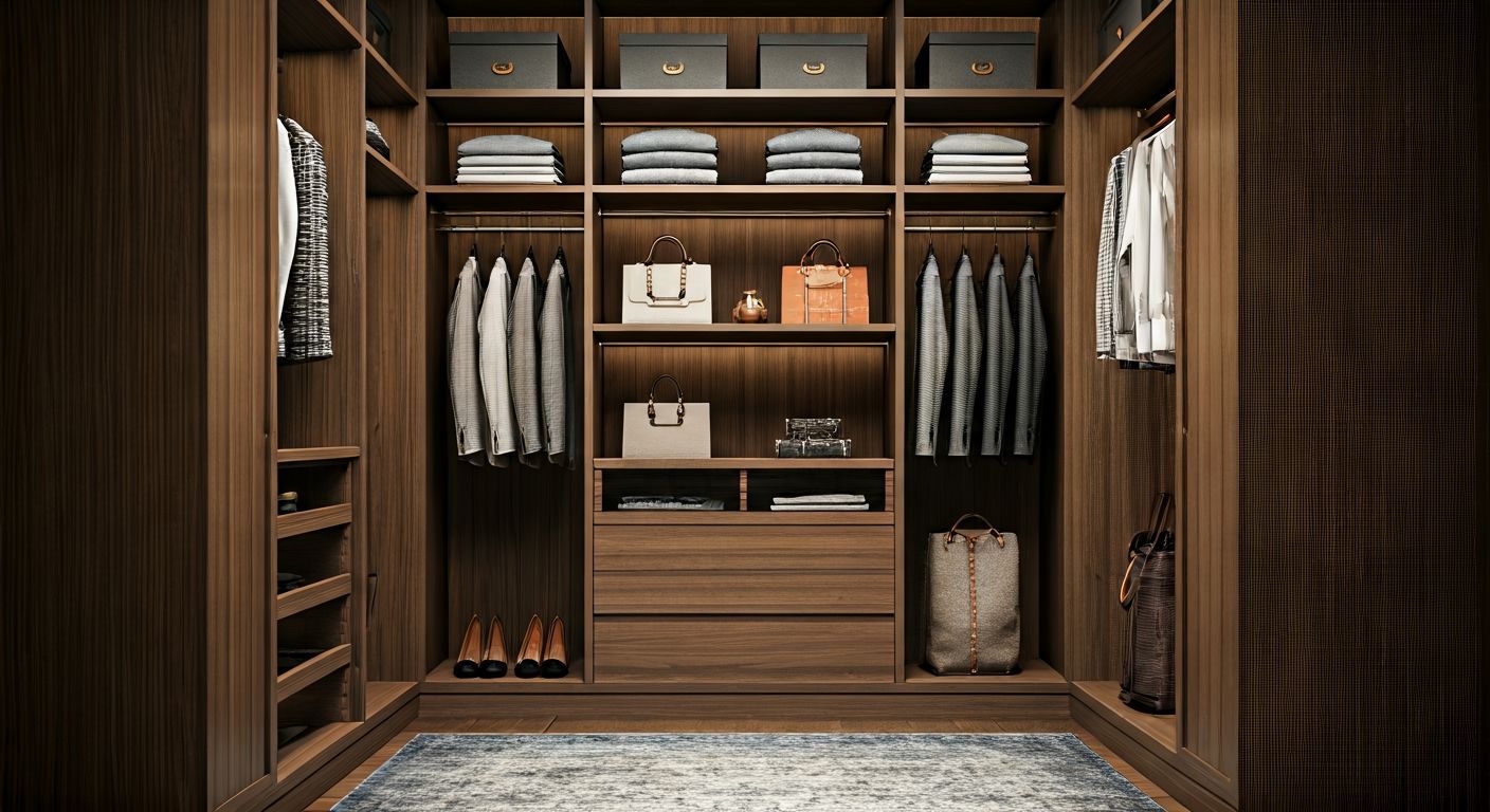 роскошный интерьер аккуратно организованного шкафа