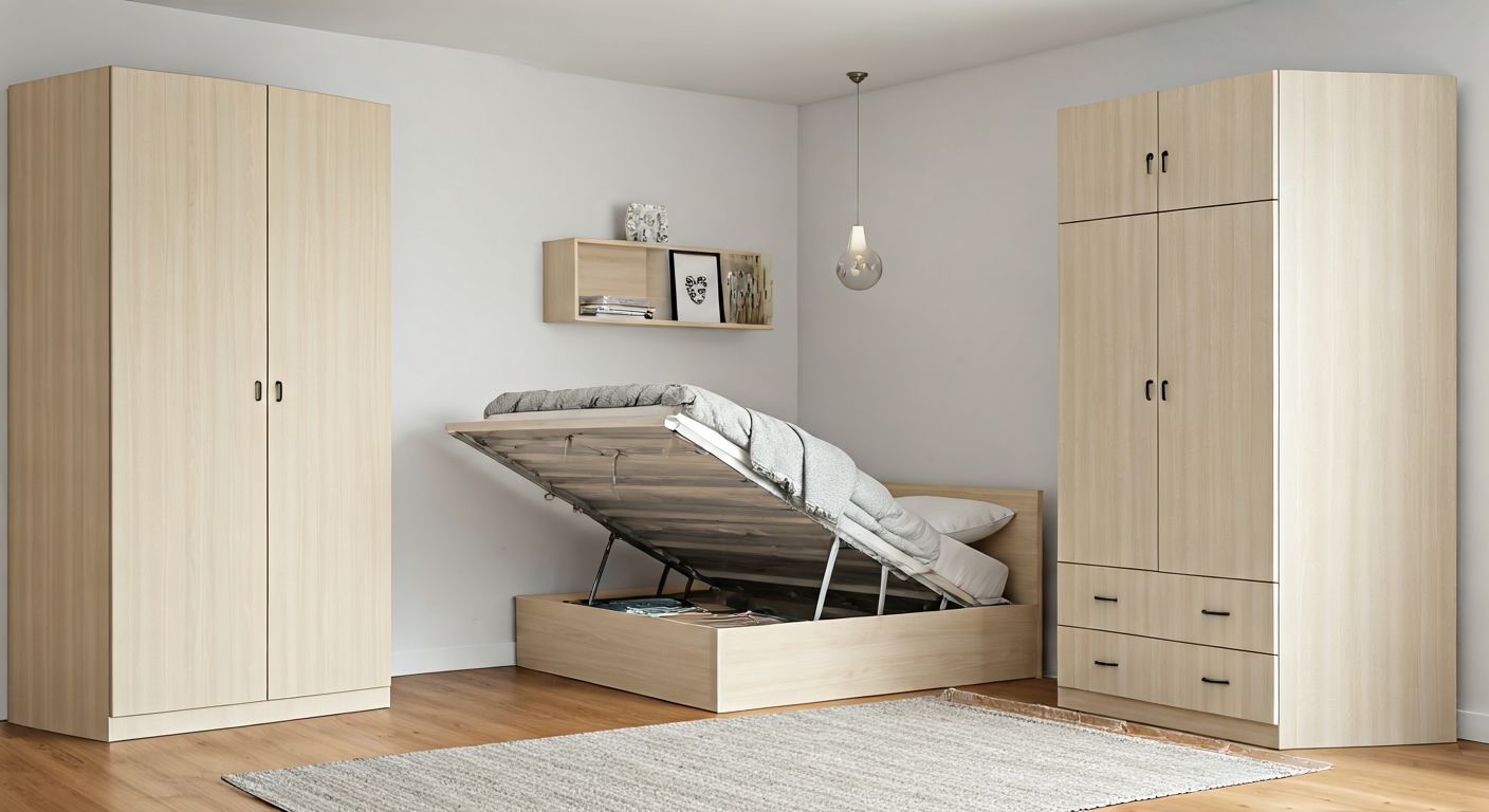 спальня с подъемным механизмом кровати