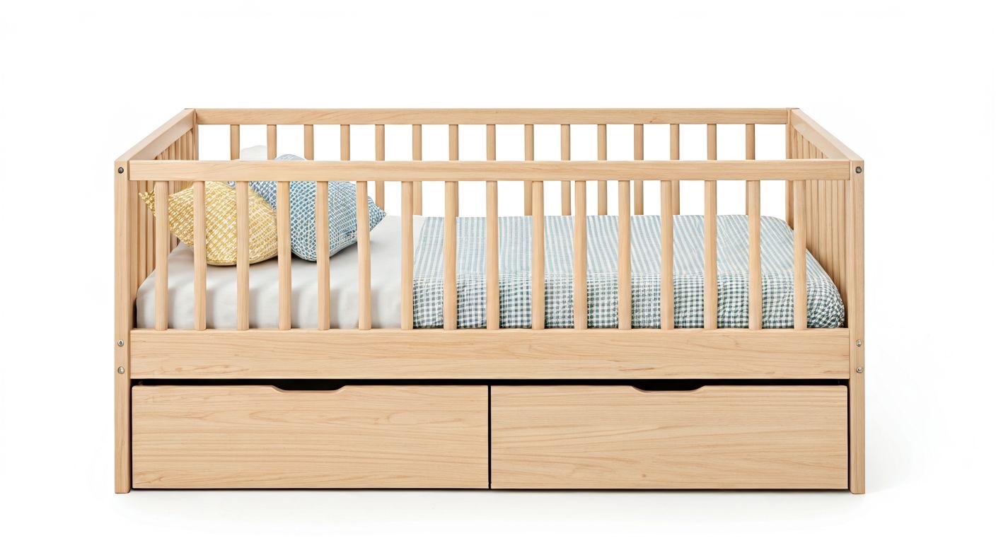 Низкая детская кровать с ящиками