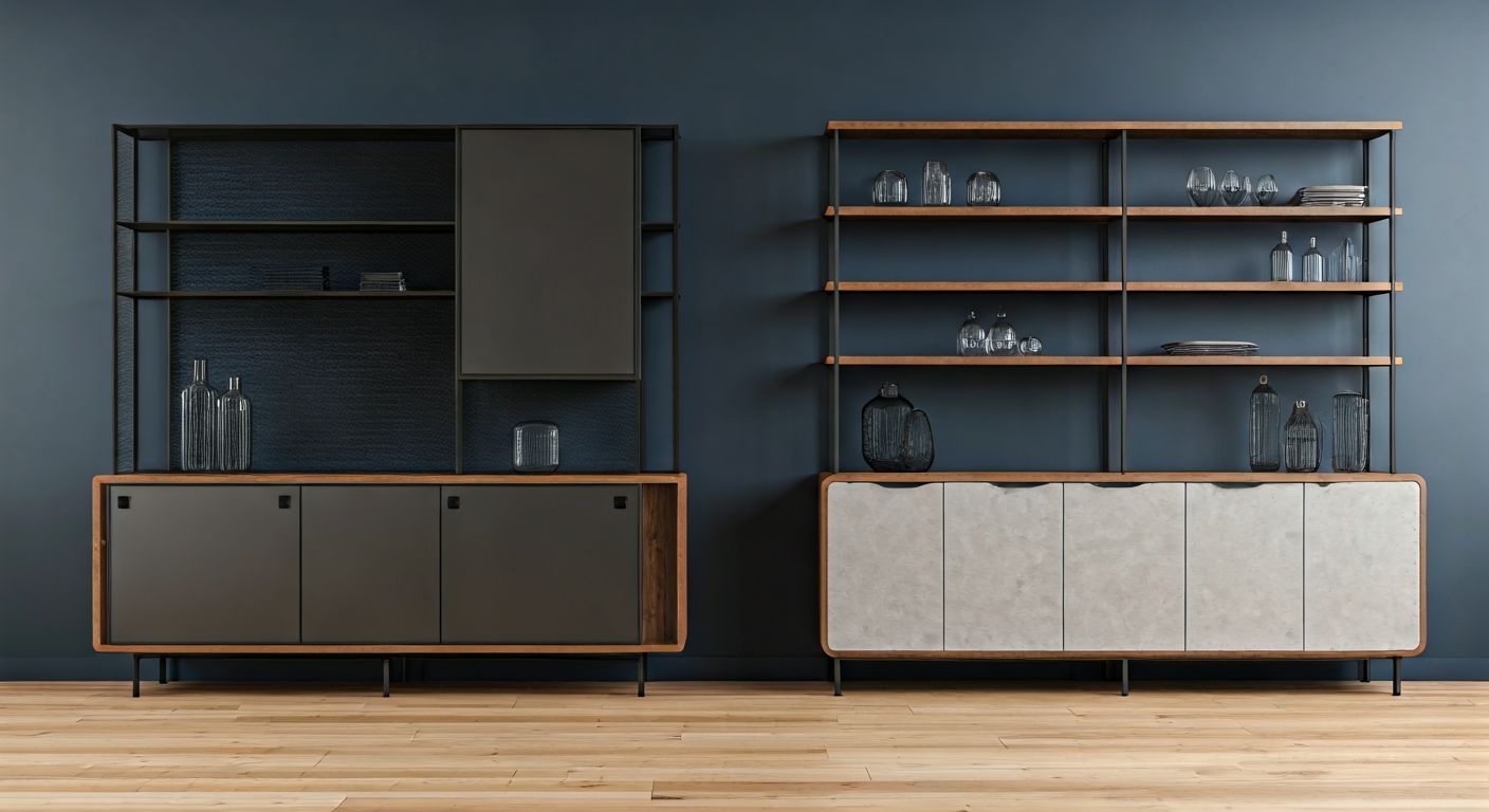 Лофт-гостиная с графитовой мебелью и металлом