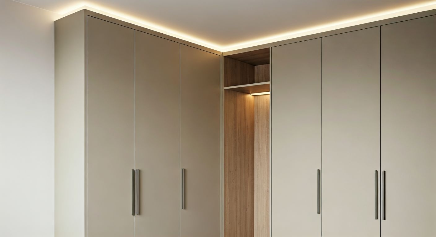 Встроенный шкаф-купе в спальне без декора