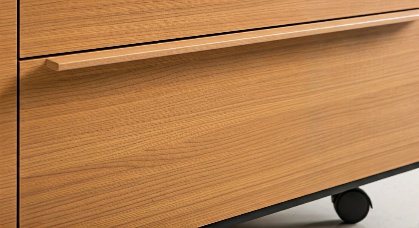 Крупный план мобильной тумбы под стол