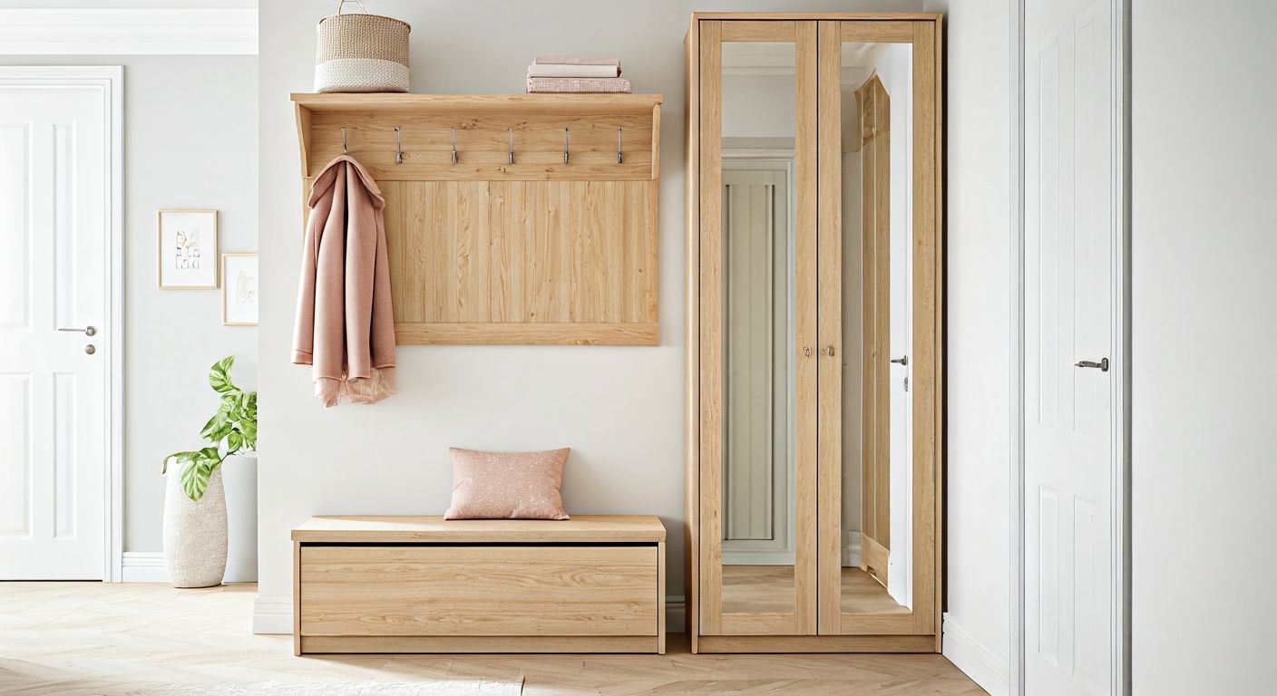 Скандинавская прихожая со светлым хранением