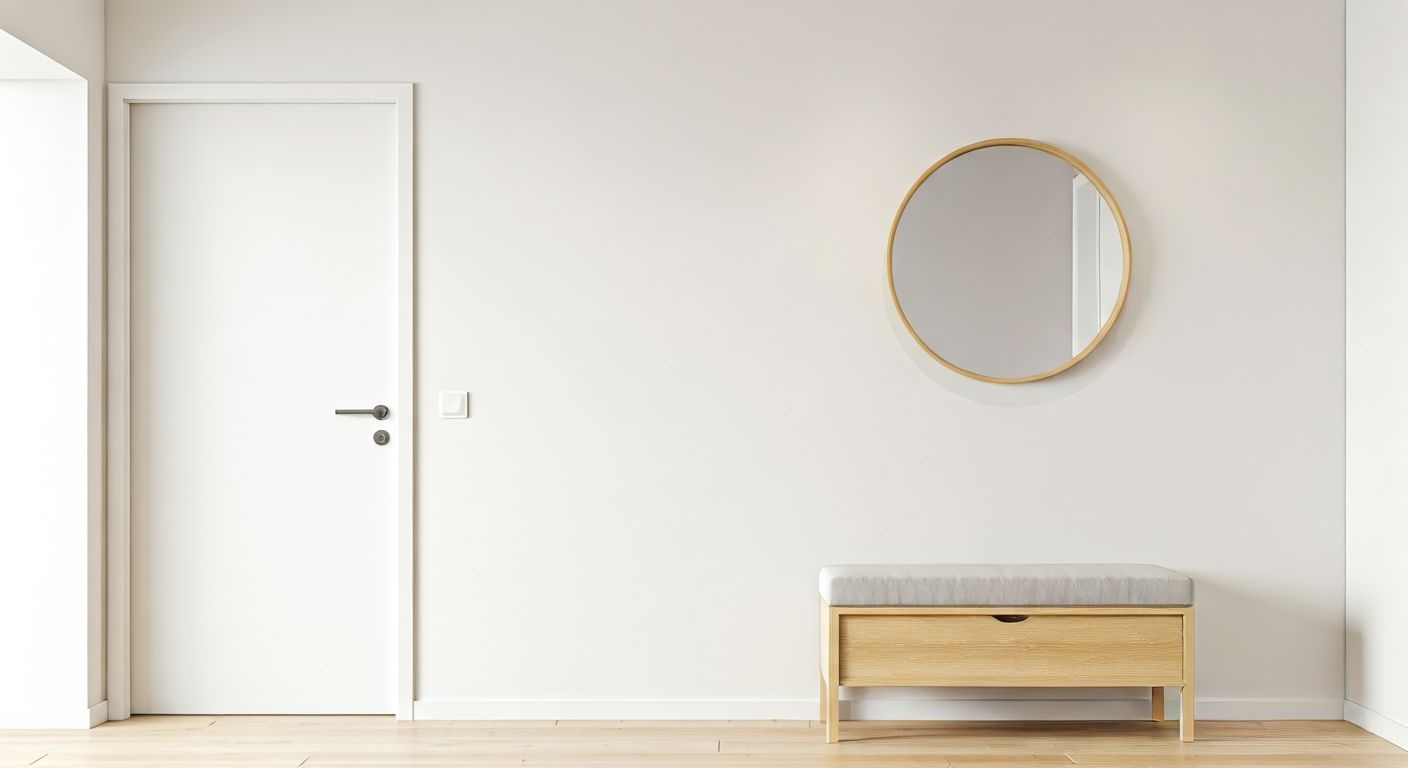 Скандинавская прихожая со светлым зеркалом