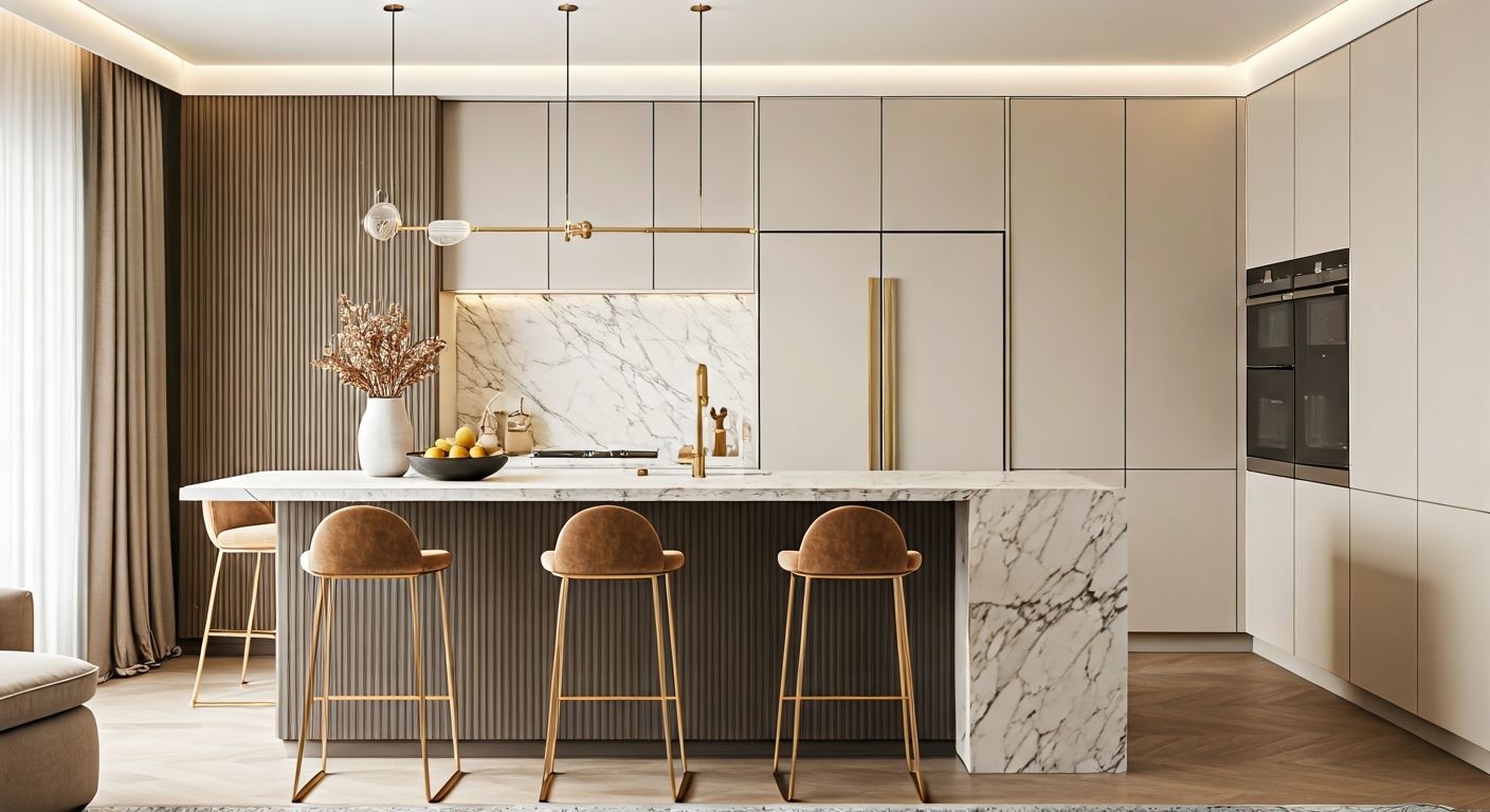 Роскошная кухня-гостиная с островом
