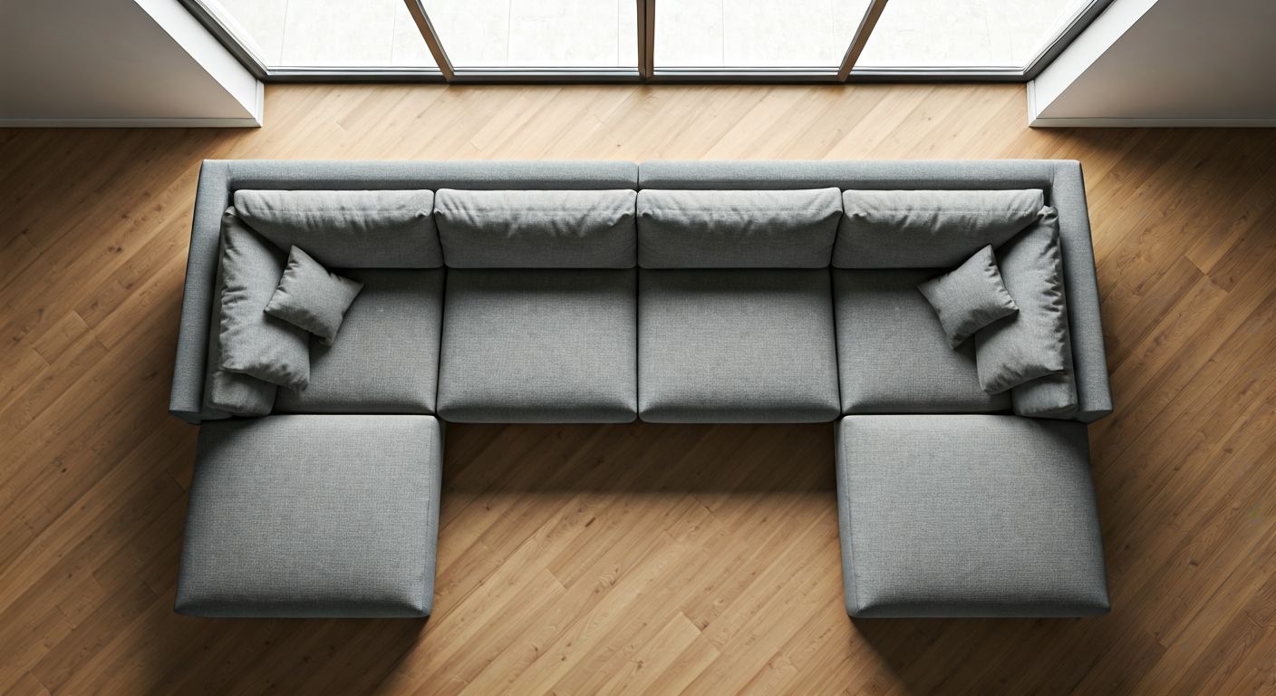 большой угловой диван в просторной комнате