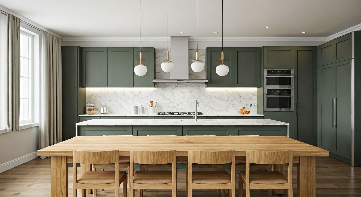 Роскошный деревянный стол в современной кухне