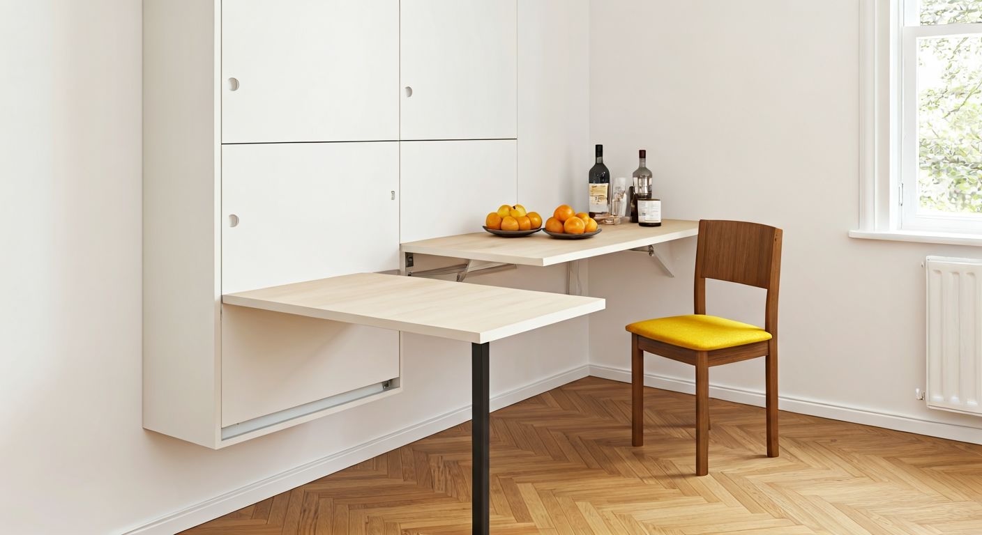 Компактный складной стол в маленькой кухне