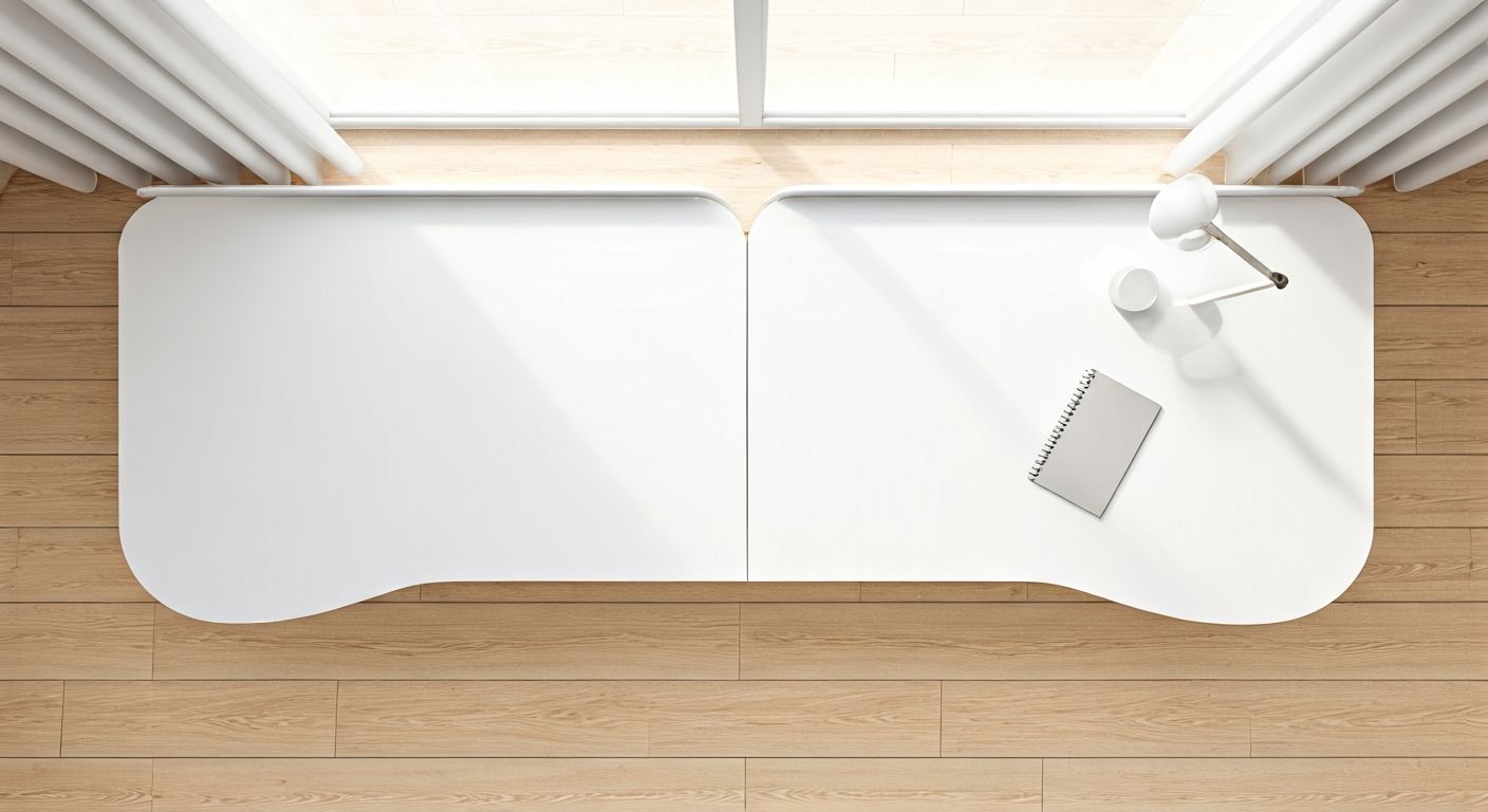 Вид сверху на белый угловой стол