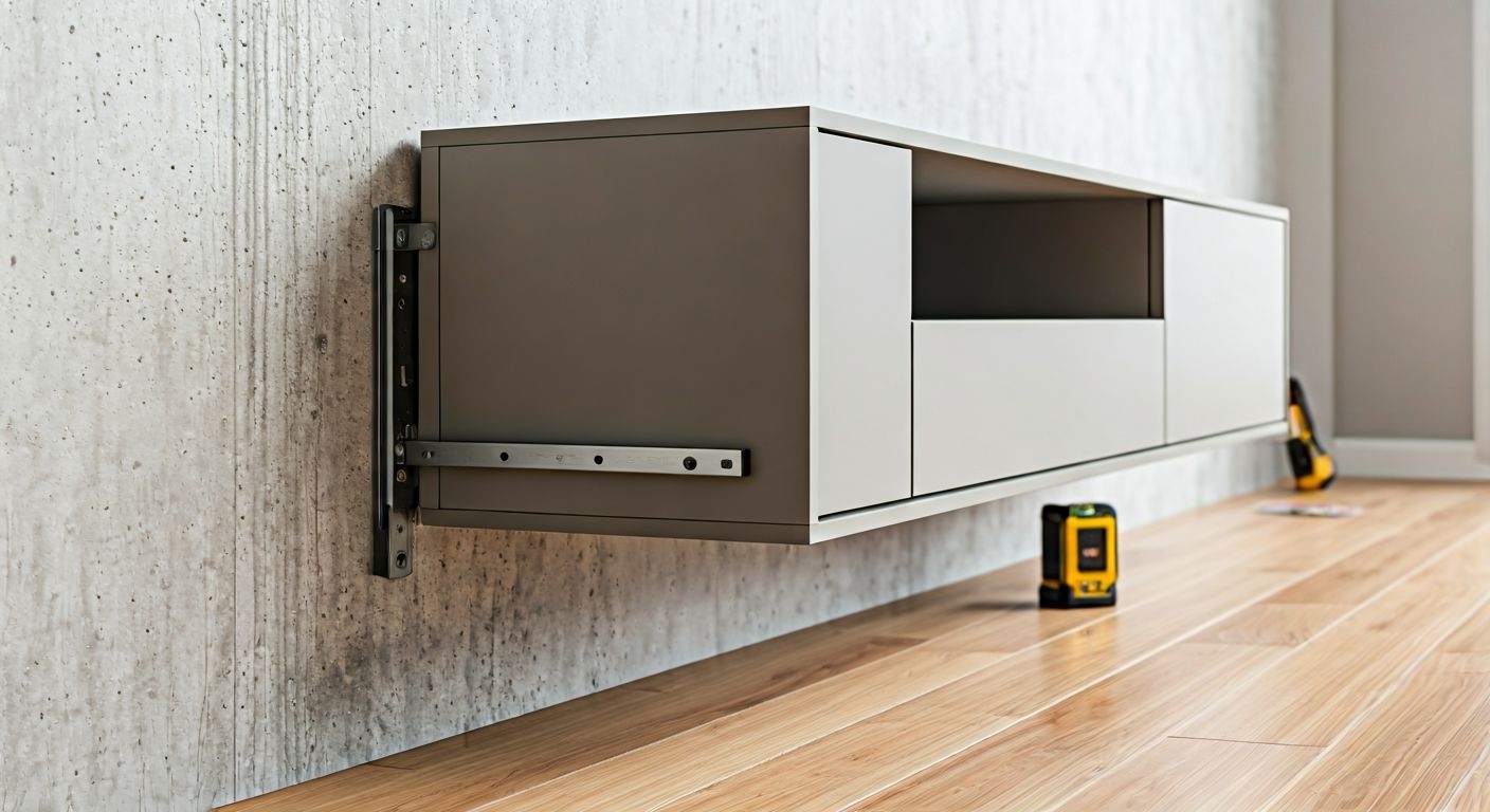 Монтаж навесной тумбы с крепежами