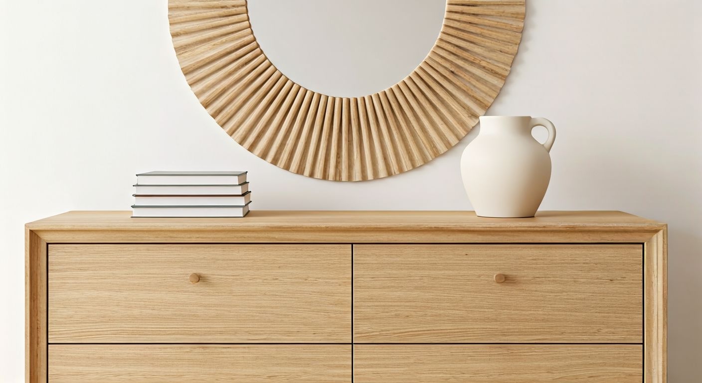 украшенный комод в спальне с декором