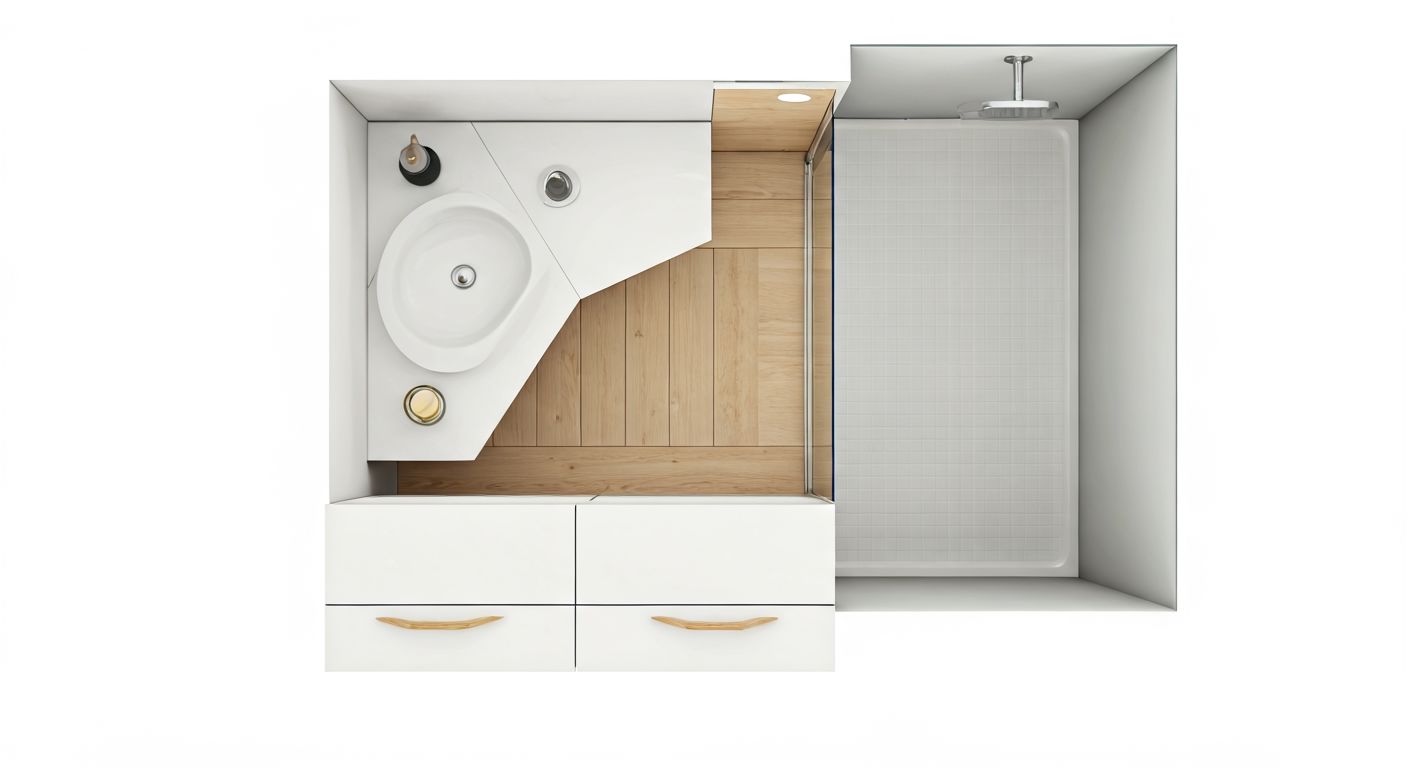 план сверху маленькой ванной комнаты