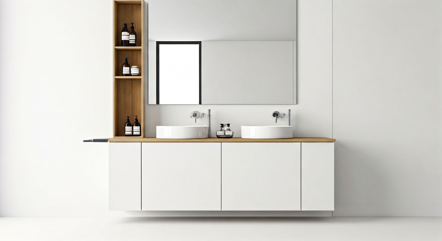 угловой ракурс ванной с двойной тумбой